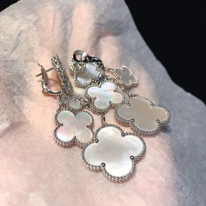 [Panda Jewelry]CLOVER EARRINGS WHITE MOP 4 MOTIFS SILVER