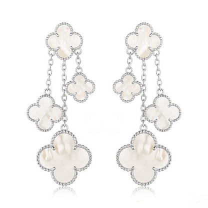 [Panda Jewelry]CLOVER EARRINGS WHITE MOP 4 MOTIFS SILVER