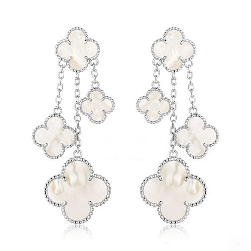 [Panda Jewelry]CLOVER EARRINGS WHITE MOP 4 MOTIFS SILVER