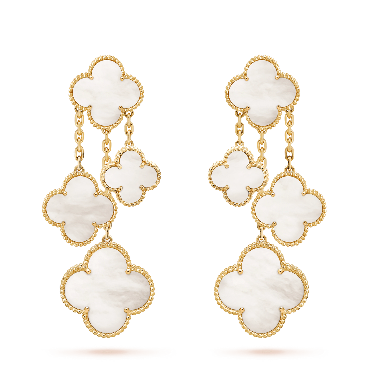 [Panda Jewelry]CLOVER EARRINGS WHITE MOP 4 MOTIFS GOLD