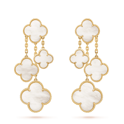 [Panda Jewelry]CLOVER EARRINGS WHITE MOP 4 MOTIFS GOLD