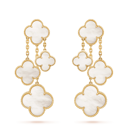 [Panda Jewelry]CLOVER EARRINGS WHITE MOP 4 MOTIFS GOLD