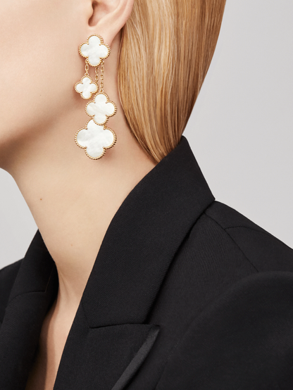 [Panda Jewelry]CLOVER EARRINGS WHITE MOP 4 MOTIFS GOLD