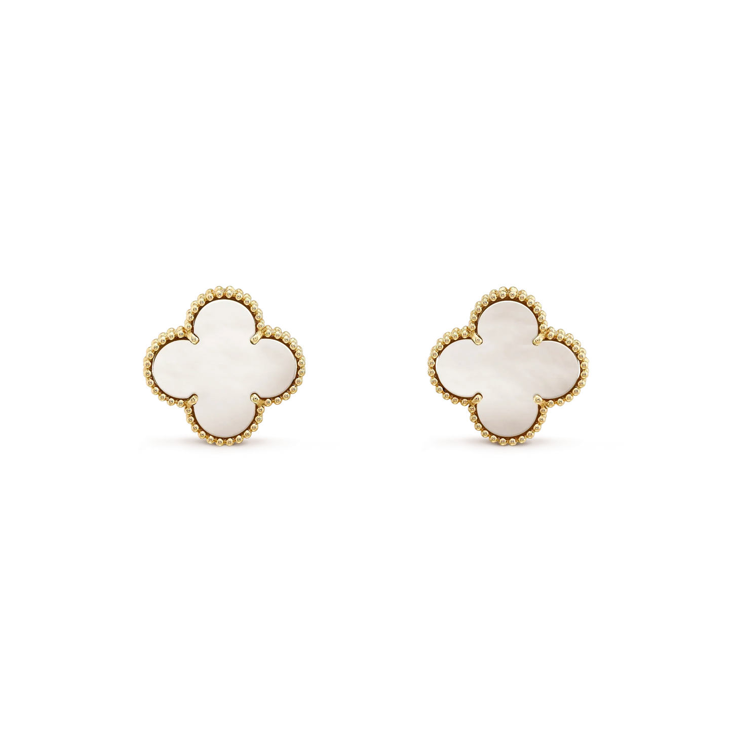 [Panda Jewelry]CLOVER MEDIUM 1 MOTIFS  WHITE MOP STUD EARRINGS