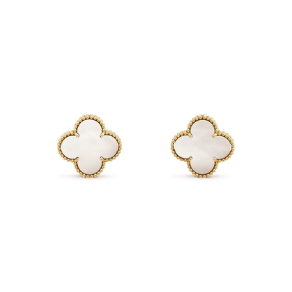 [Panda Jewelry]CLOVER MEDIUM 1 MOTIFS  WHITE MOP STUD EARRINGS