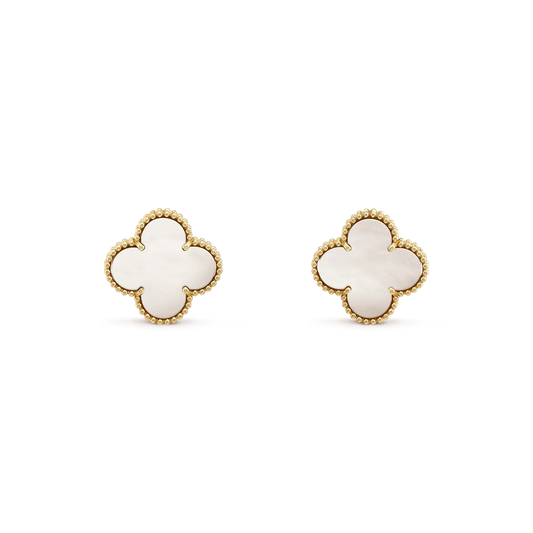 [Panda Jewelry]CLOVER MEDIUM 1 MOTIFS  WHITE MOP STUD EARRINGS