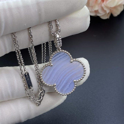 [Panda Jewelry]CLOVER SILVER CHALCEDONY BIG CLOVER NECKLACE