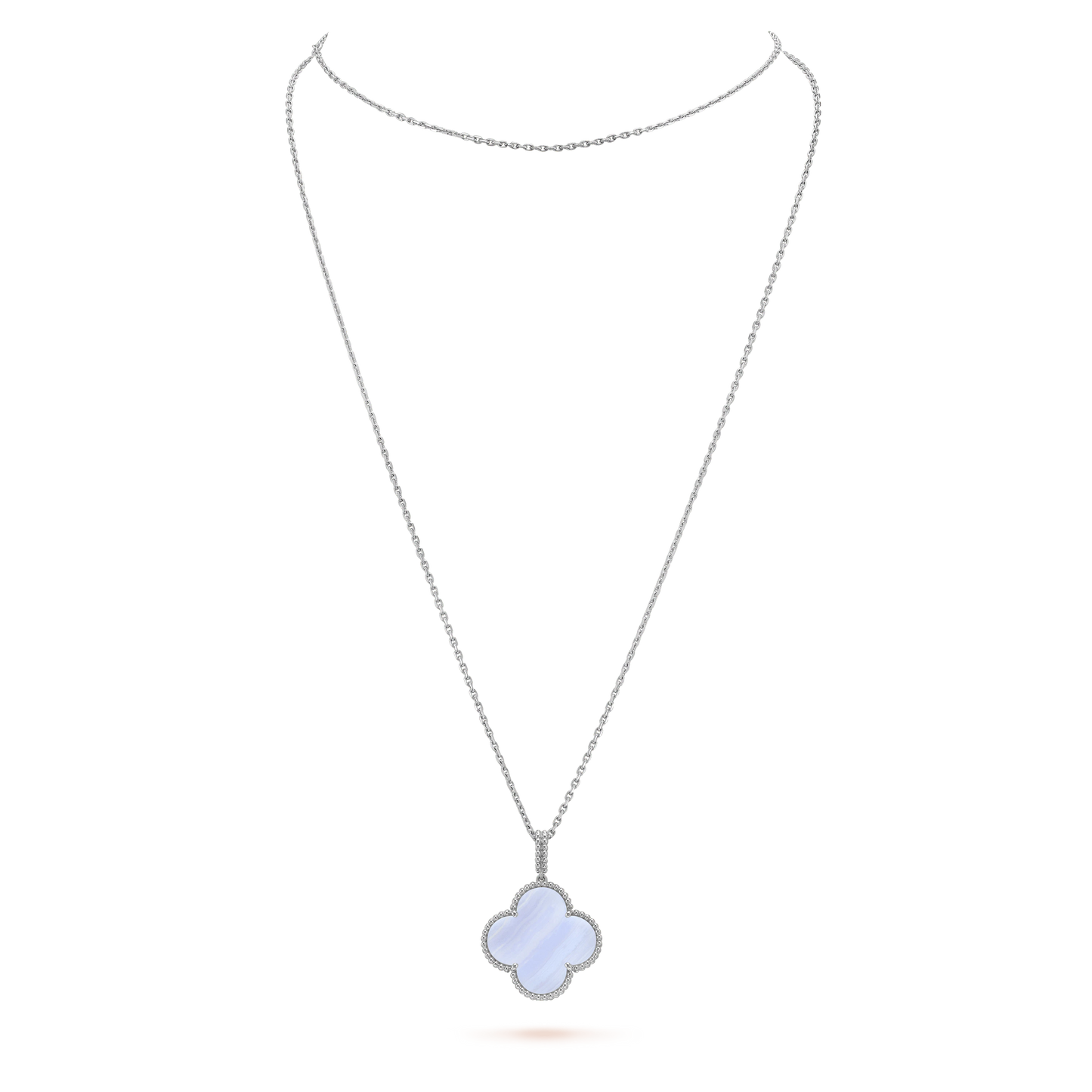 [Panda Jewelry]CLOVER SILVER CHALCEDONY BIG CLOVER NECKLACE