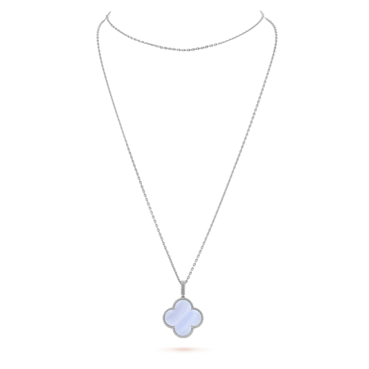 [Panda Jewelry]CLOVER SILVER CHALCEDONY BIG CLOVER NECKLACE