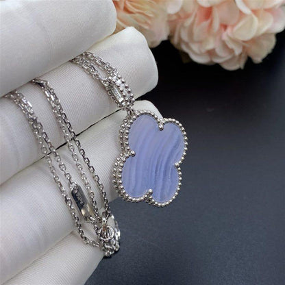 [Panda Jewelry]CLOVER SILVER CHALCEDONY BIG CLOVER NECKLACE