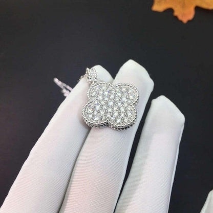 [Panda Jewelry]CLOVER 25MM SILVER FULL DIAMOND BIG CLOVER NECKLACE