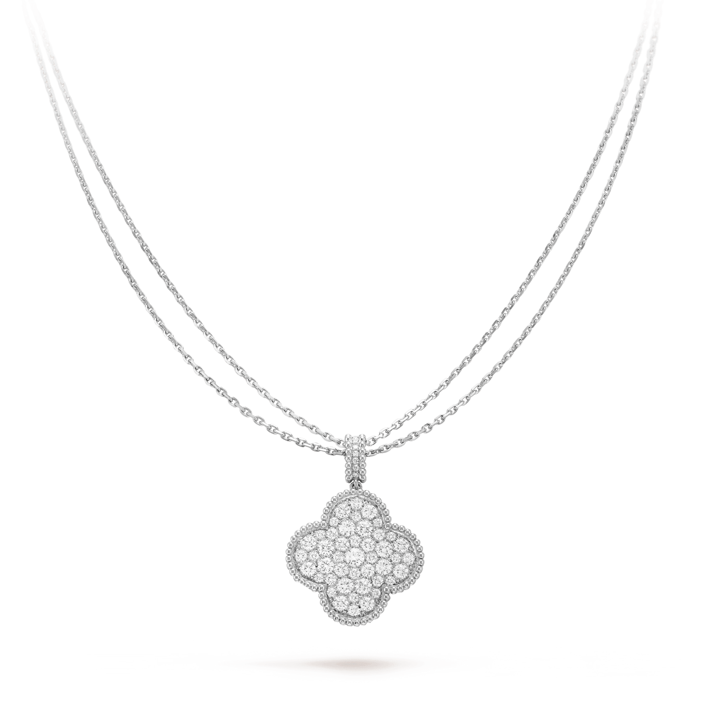[Panda Jewelry]CLOVER 25MM SILVER FULL DIAMOND BIG CLOVER NECKLACE