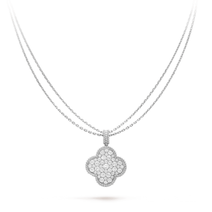 [Panda Jewelry]CLOVER 25MM SILVER FULL DIAMOND BIG CLOVER NECKLACE