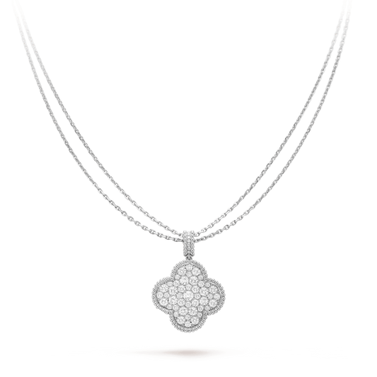 [Panda Jewelry]CLOVER 25MM SILVER FULL DIAMOND BIG CLOVER NECKLACE