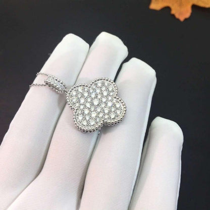 [Panda Jewelry]CLOVER 25MM SILVER FULL DIAMOND BIG CLOVER NECKLACE