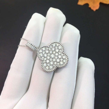 [Panda Jewelry]CLOVER 25MM SILVER FULL DIAMOND BIG CLOVER NECKLACE