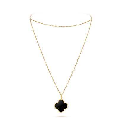[Panda Jewelry]CLOVER 25MM GOLD ONYX BIG CLOVER NECKLACE