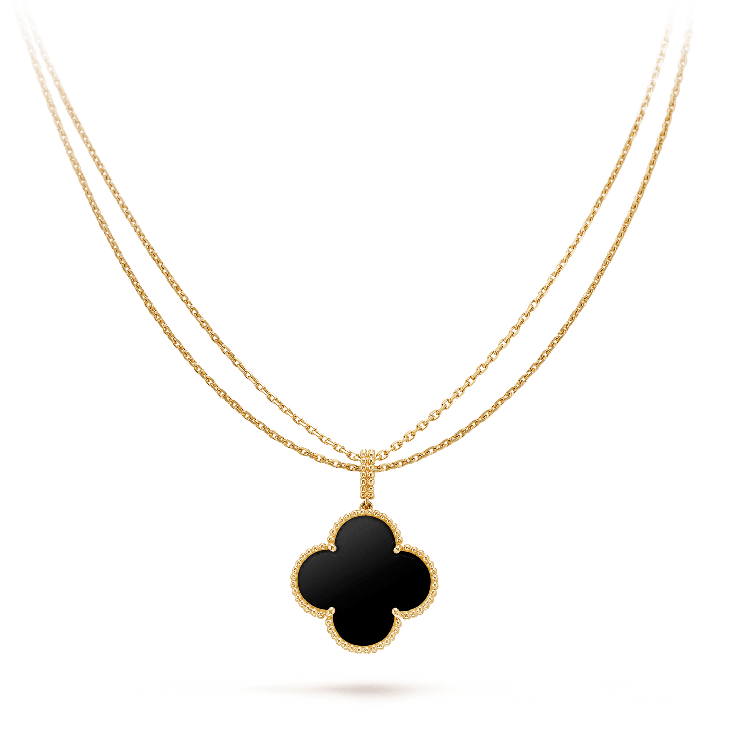 [Panda Jewelry]CLOVER 25MM GOLD ONYX BIG CLOVER NECKLACE