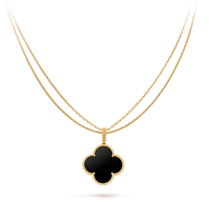 [Panda Jewelry]CLOVER 25MM GOLD ONYX BIG CLOVER NECKLACE