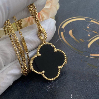 [Panda Jewelry]CLOVER 25MM GOLD ONYX BIG CLOVER NECKLACE