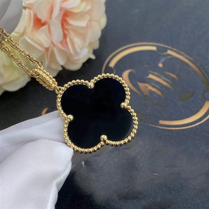 [Panda Jewelry]CLOVER 25MM GOLD ONYX BIG CLOVER NECKLACE