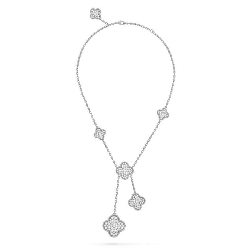 [Panda Jewelry]CLOVER 5 MOTIFS SILVER DIAMONDS NECKLACE