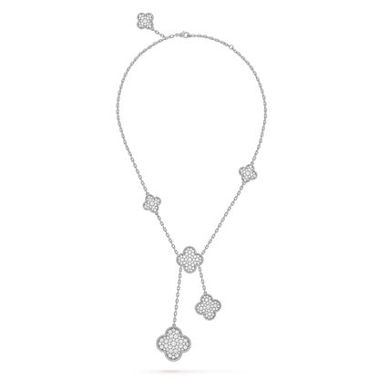 [Panda Jewelry]CLOVER 5 MOTIFS SILVER DIAMONDS NECKLACE