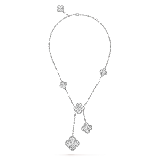 [Panda Jewelry]CLOVER 5 MOTIFS SILVER DIAMONDS NECKLACE