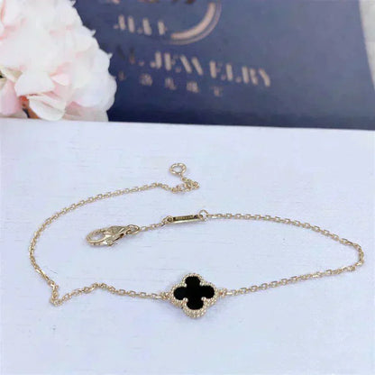 [Panda Jewelry]CLOVER ONYX SINGLE FLOWER BRACELET