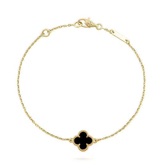 [Panda Jewelry]CLOVER ONYX SINGLE FLOWER BRACELET
