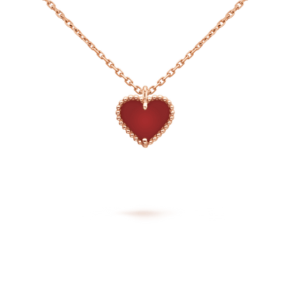 [Panda Jewelry]SWEET CLOVER CARNELIAN HEART NECKLACE