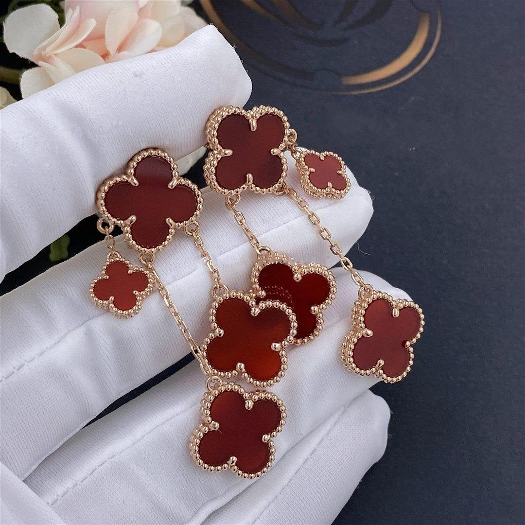 [Panda Jewelry]CLOVER EARRINGS CARNELIAN 4 MOTIFS PINK GOLD