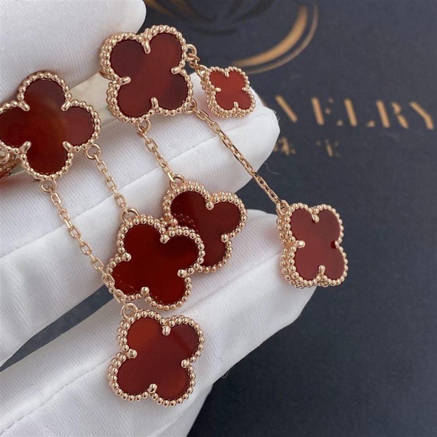 [Panda Jewelry]CLOVER EARRINGS CARNELIAN 4 MOTIFS PINK GOLD