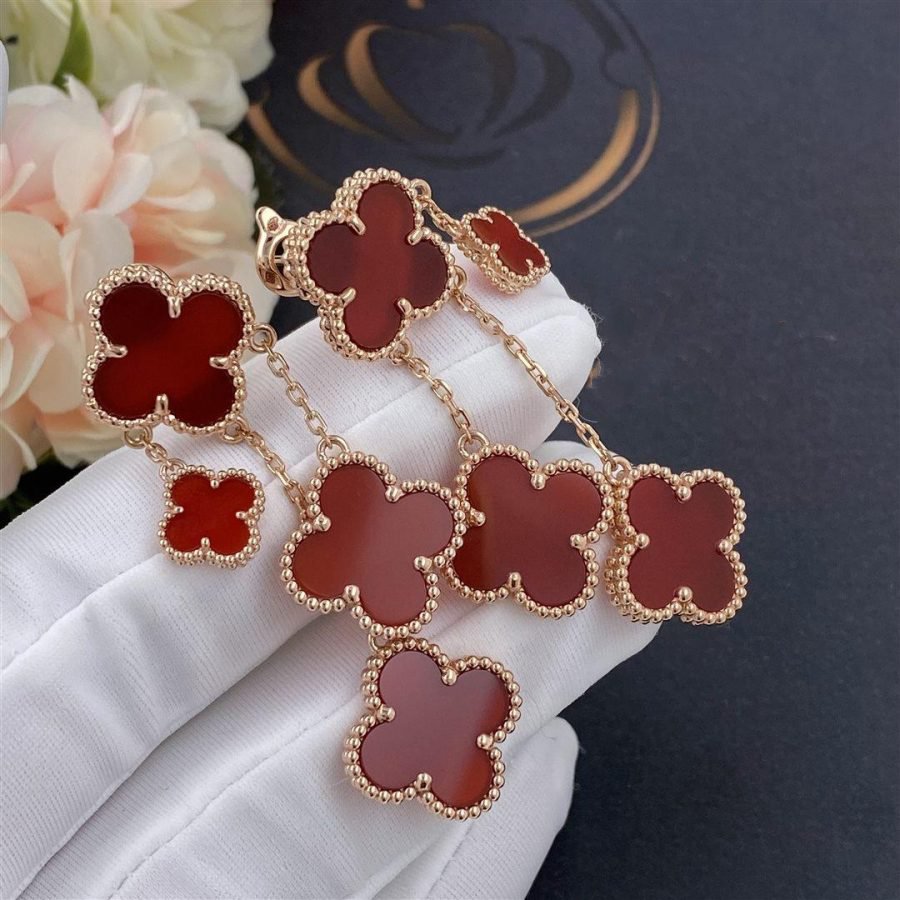[Panda Jewelry]CLOVER EARRINGS CARNELIAN 4 MOTIFS PINK GOLD