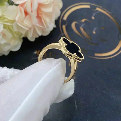 [Panda Jewelry]CLOVER ONYX RING