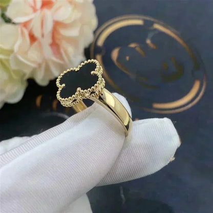 [Panda Jewelry]CLOVER ONYX RING