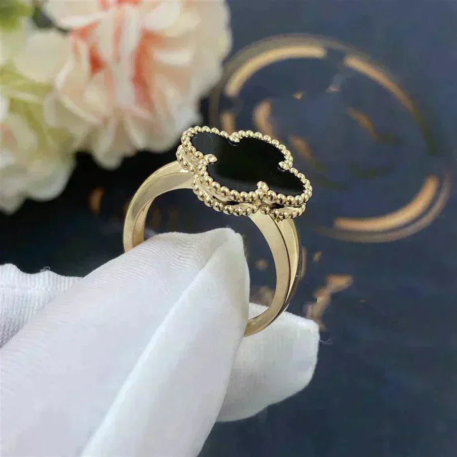 [Panda Jewelry]CLOVER ONYX RING