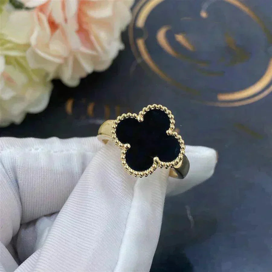 [Panda Jewelry]CLOVER ONYX RING