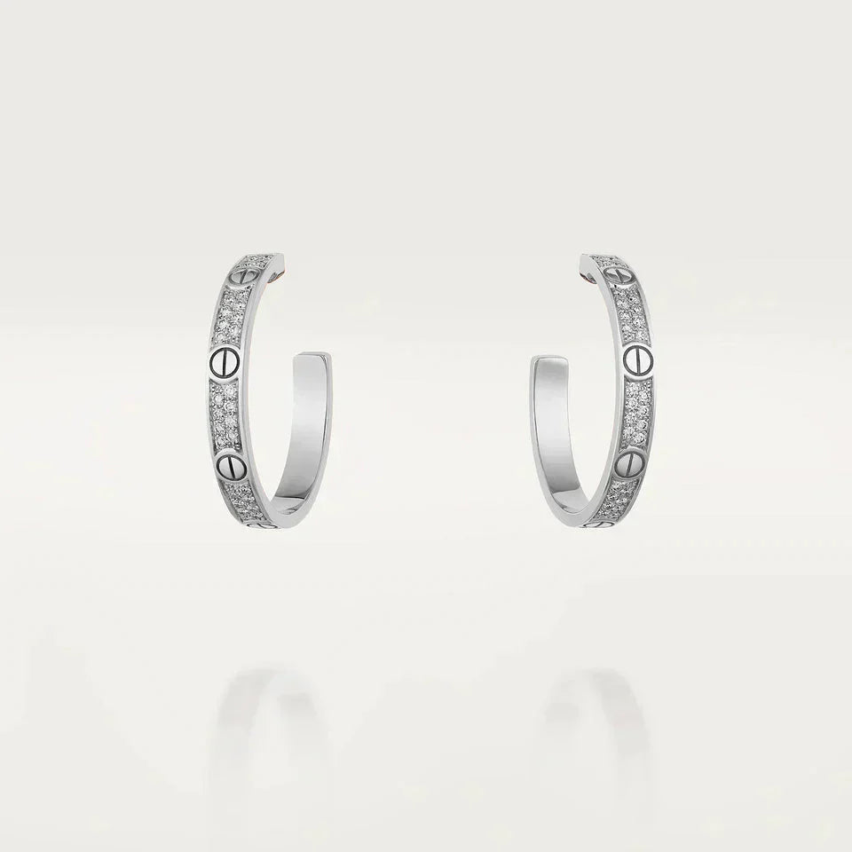 [Panda Jewelry]LOVE DIAMOND SILVER HOOP EARRINGS