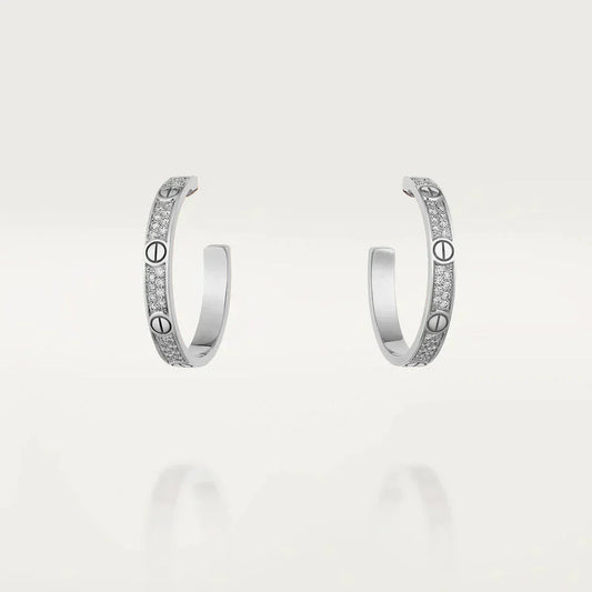 [Panda Jewelry]LOVE DIAMOND SILVER HOOP EARRINGS