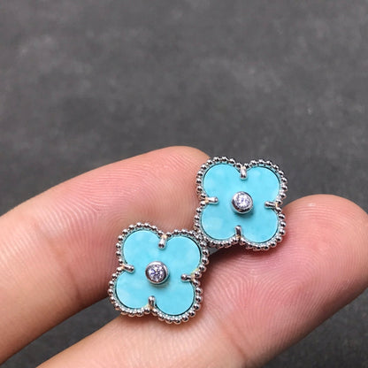 [Panda Jewelry]CLOVER 1 DIAMOND BLUE SKY SILVER EARRINGS