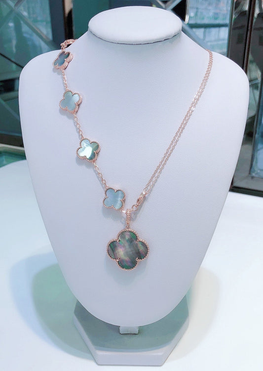 [Panda Jewelry]COMBINED BRACELET 5 MOTIFS AND NECKLACE DARK MOP ROSE GOLD