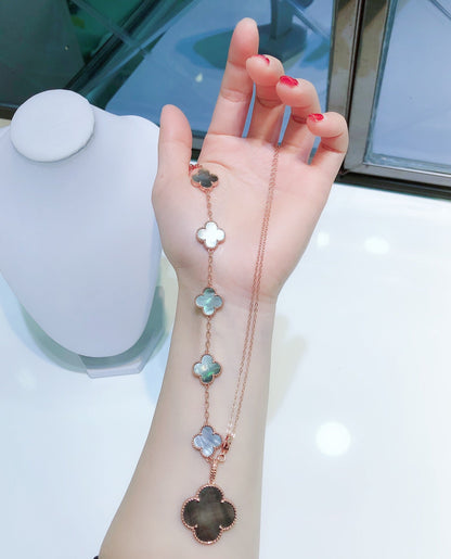 [Panda Jewelry]COMBINED BRACELET 5 MOTIFS AND NECKLACE DARK MOP ROSE GOLD