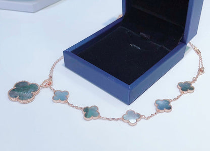 [Panda Jewelry]COMBINED BRACELET 5 MOTIFS AND NECKLACE DARK MOP ROSE GOLD