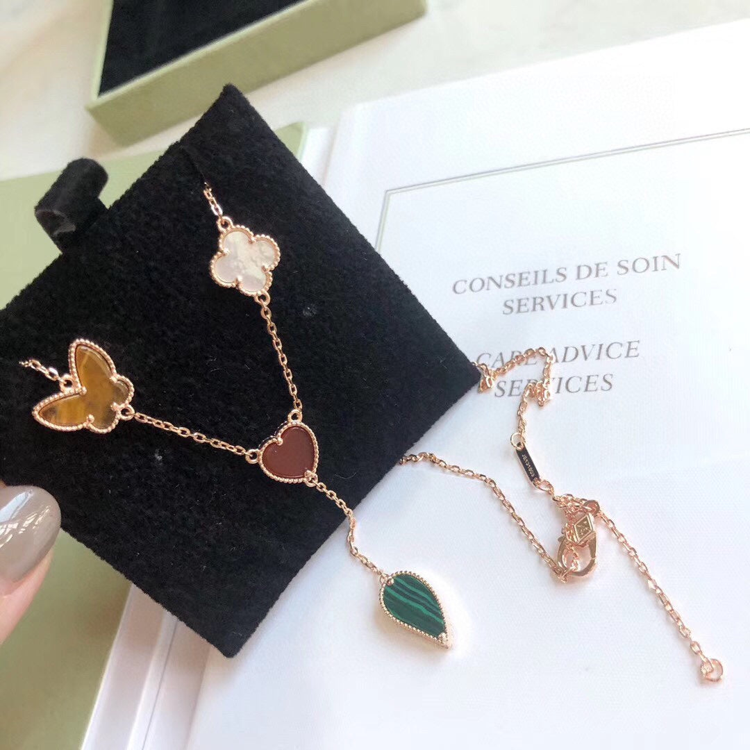 [Panda Jewelry]LUCKY SPRING 4 MOTIFS ROSE GOLD NECKLACE