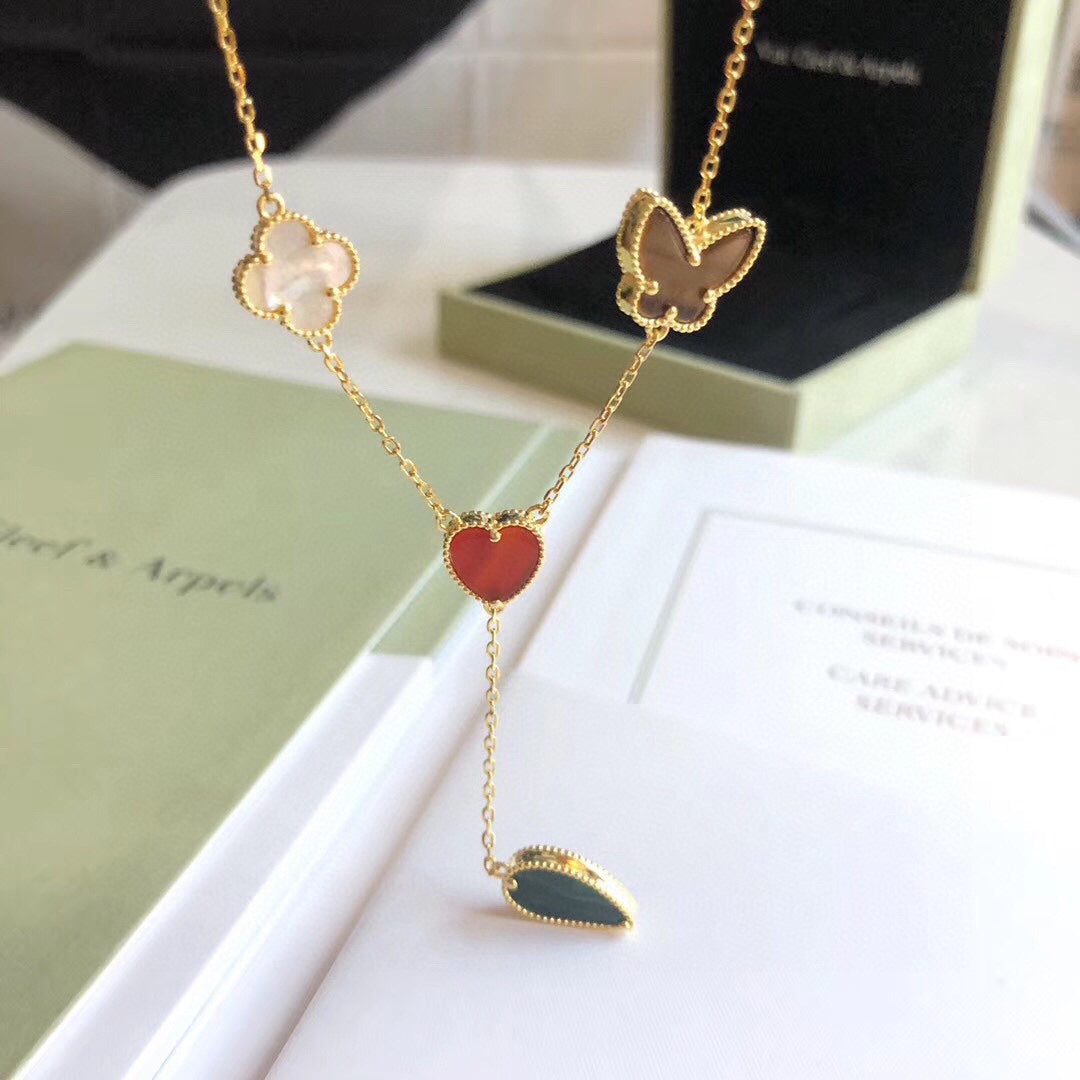 [Panda Jewelry]LUCKY SPRING 4 MOTIFS ROSE GOLD NECKLACE