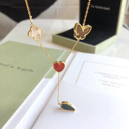 [Panda Jewelry]LUCKY SPRING 4 MOTIFS ROSE GOLD NECKLACE