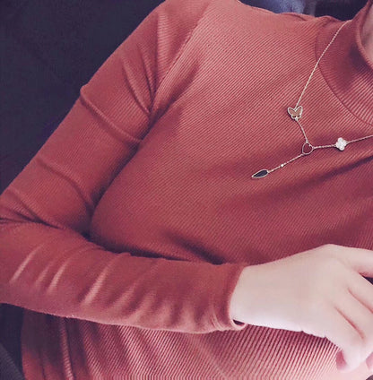 [Panda Jewelry]LUCKY SPRING 4 MOTIFS ROSE GOLD NECKLACE