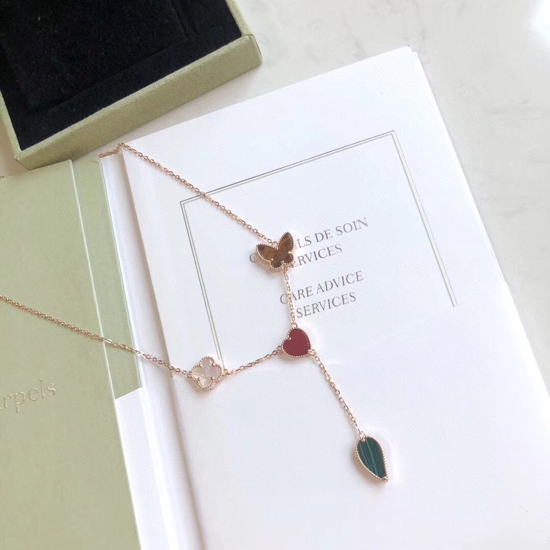 [Panda Jewelry]LUCKY SPRING 4 MOTIFS ROSE GOLD NECKLACE