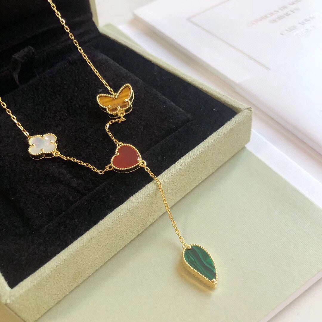 [Panda Jewelry]LUCKY SPRING 4 MOTIFS ROSE GOLD NECKLACE